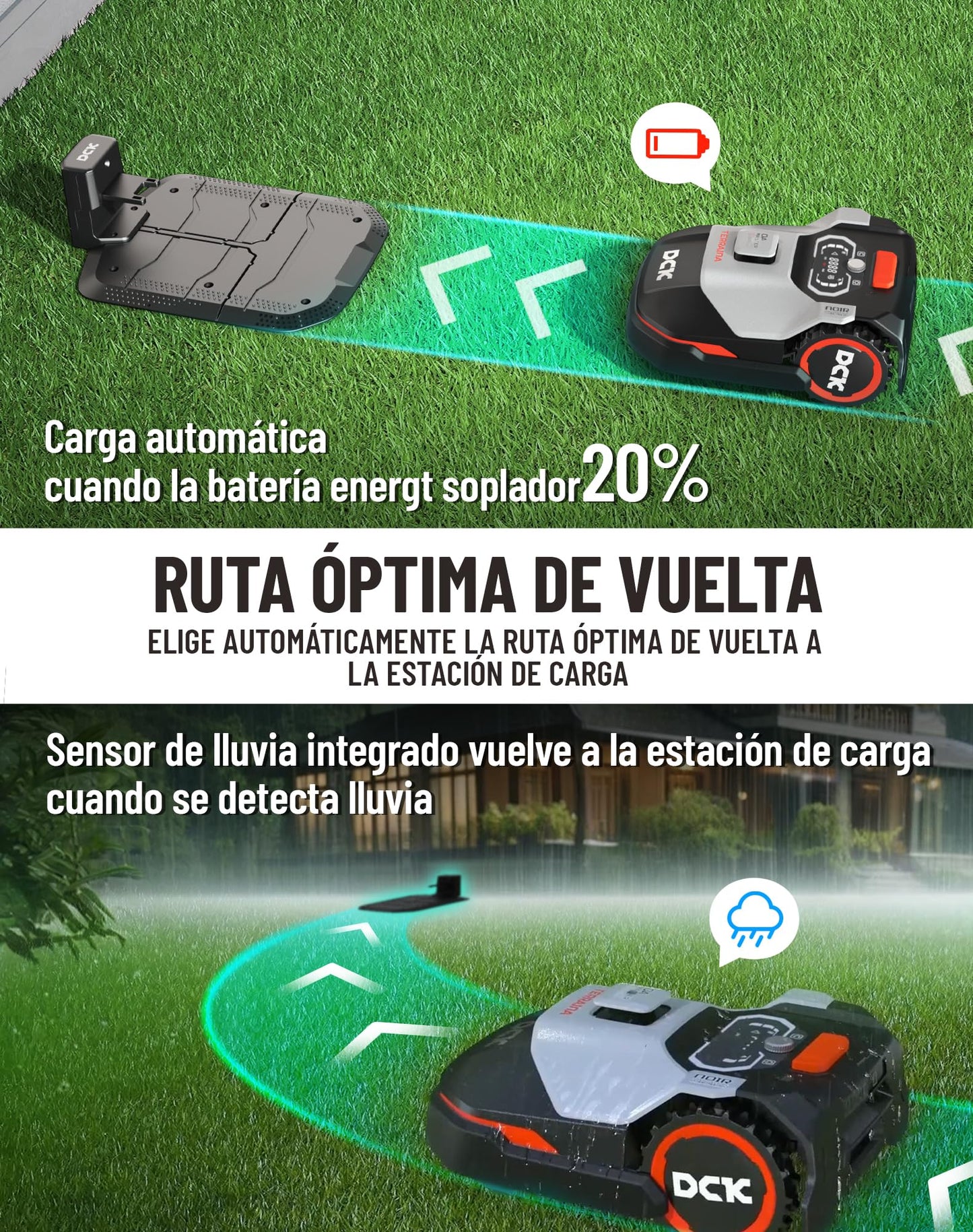 DCK KDRM105 - Robot Cortacésped 500m², LiDAR, 40% Pendiente, App, Multizona