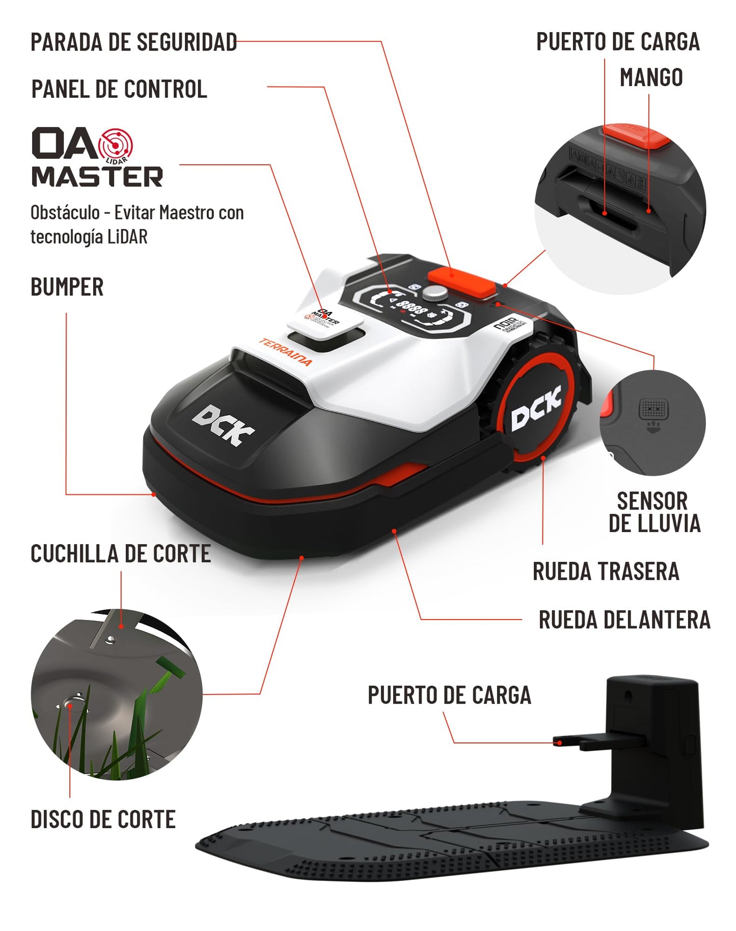 DCK KDRM105 - Robot Cortacésped 500m², LiDAR, 40% Pendiente, App, Multizona
