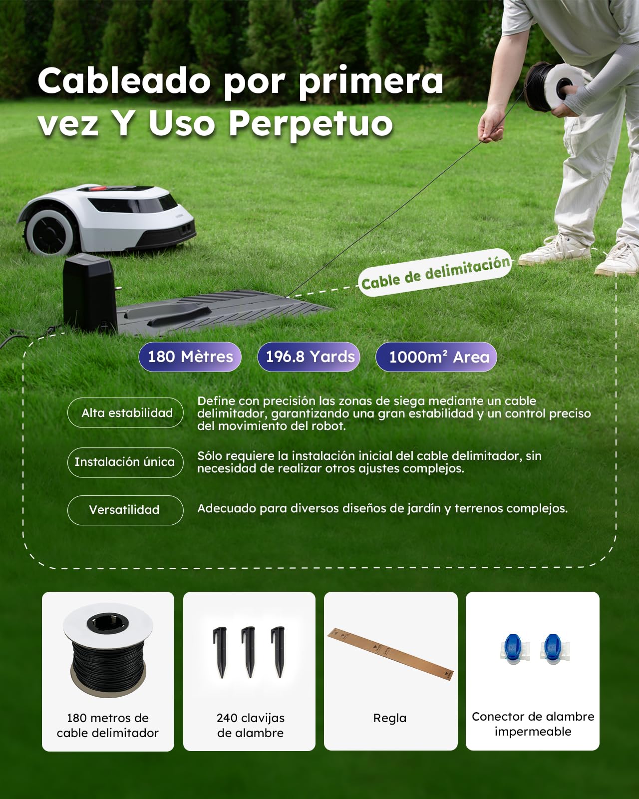 ANTHBOT Pion - Robot Cortacésped 1000m² con Cable, App, Mapeo, 55dB